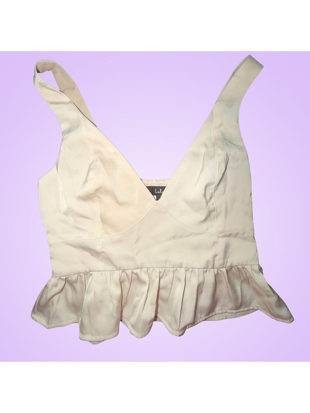 Lulus Champagne Satin V-Neck Peplum Tank Top Size XS